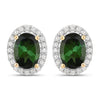 1.92 Carat Genuine Green Tourmaline and White Diamond 14K Yellow Gold Earrings