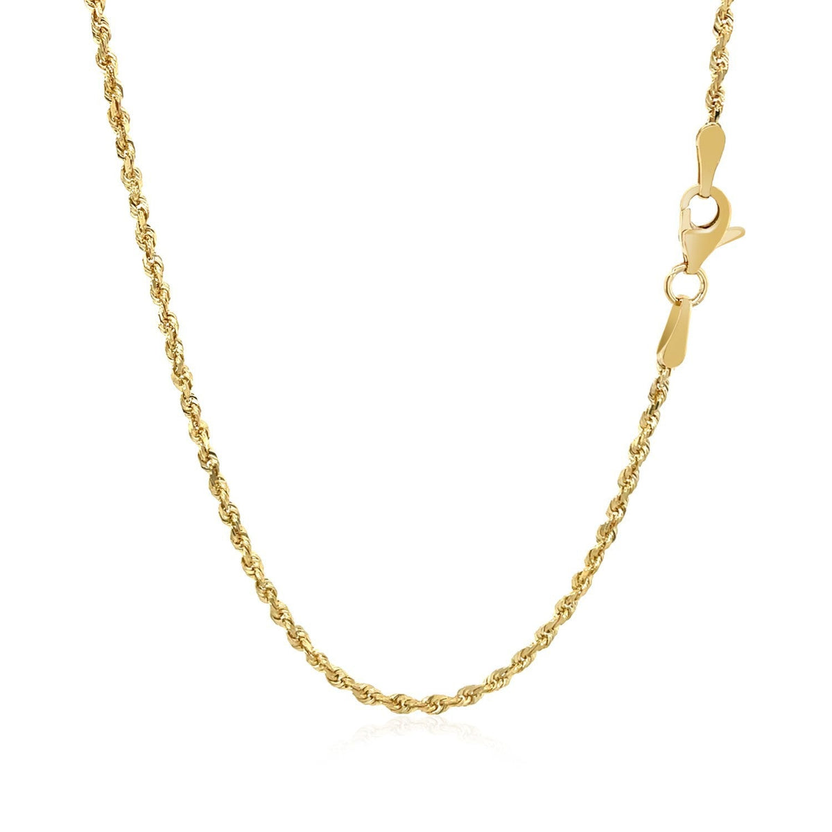 Cadena de soga de oro amarillo macizo de 10k y 2.0mm con corte de diamante