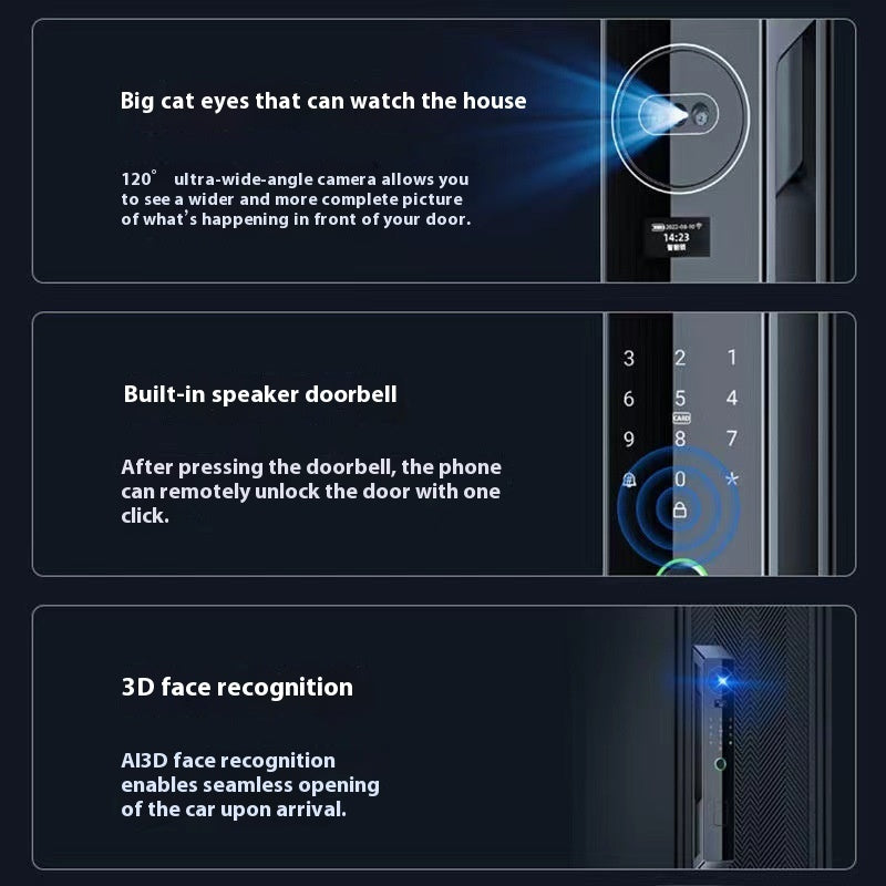 Fingerprint & Face Recognition Smart Door Lock - App Connection, Night Vision, 300 Users