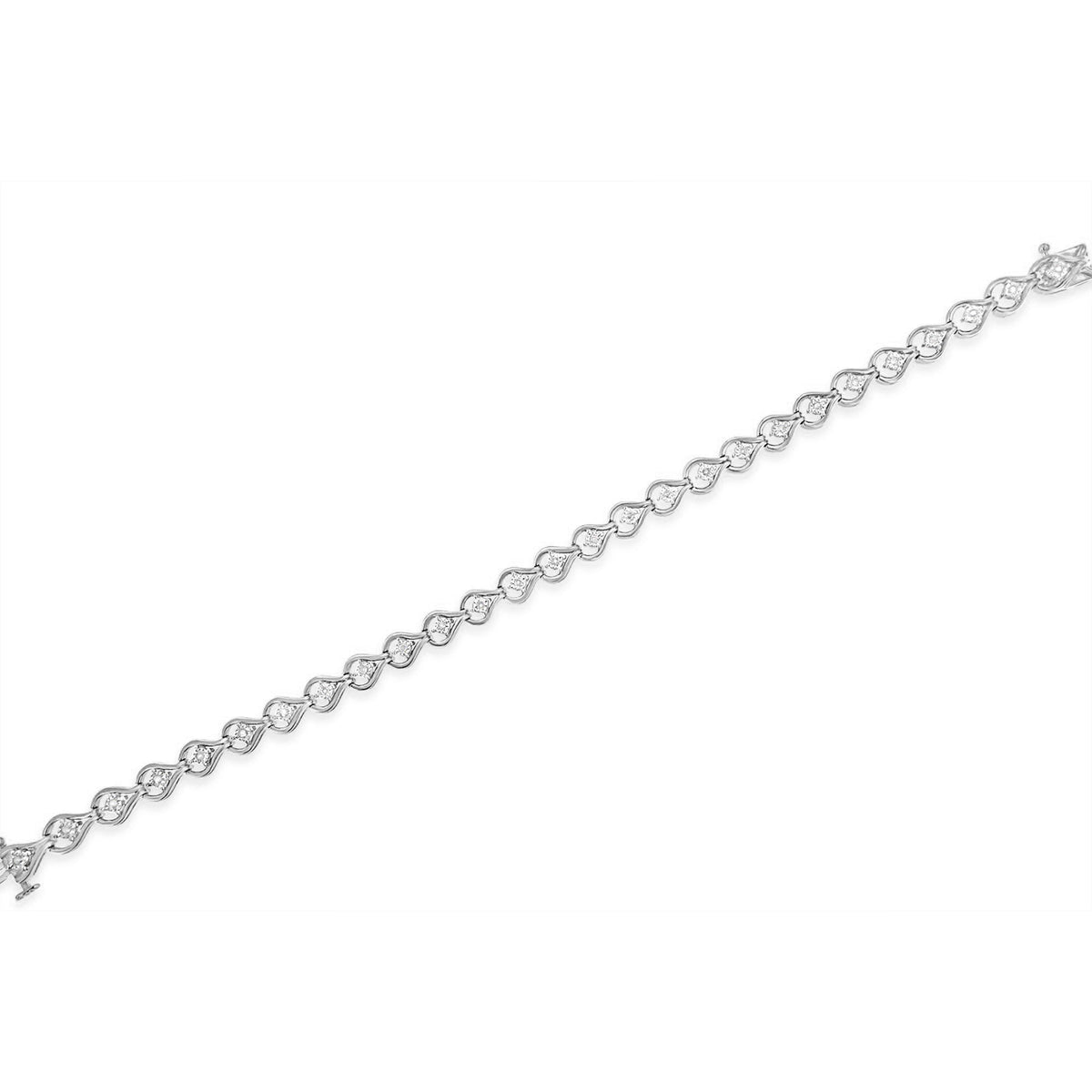 Pulsera de eslabones de plata de ley .925 con diseño de lágrima y 1/4 quilates de diamantes con engaste milagroso de 7 pulgadas (color I-J, claridad I3)