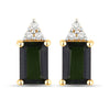 1.25 Carat Genuine Green Tourmaline and White Diamond 14K Yellow Gold Earrings