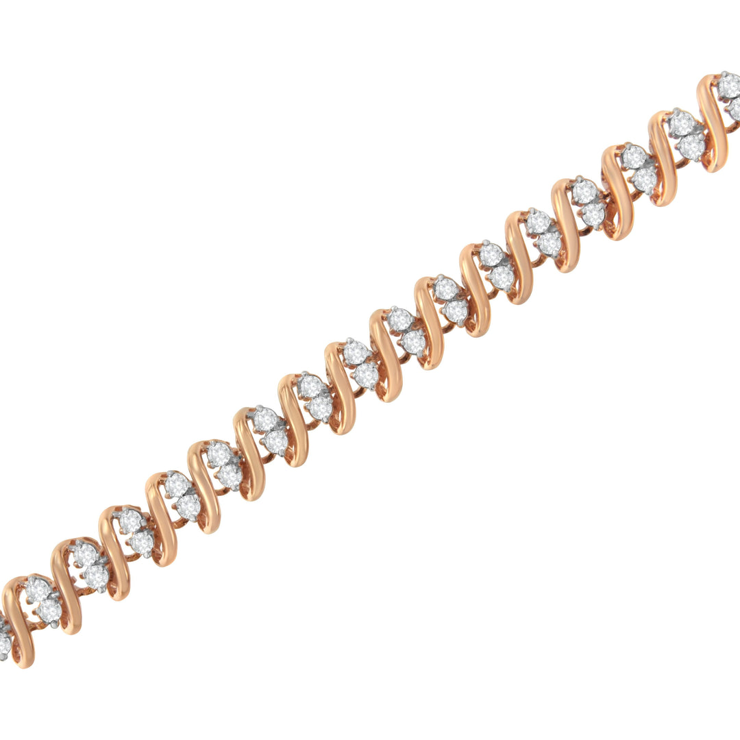 Pulsera de tenis de eslabones en S con diamantes de plata de ley chapada en oro rosa de 14 quilates (2 TCW, color J-K, claridad I1-I2) - Talla 7.5"
