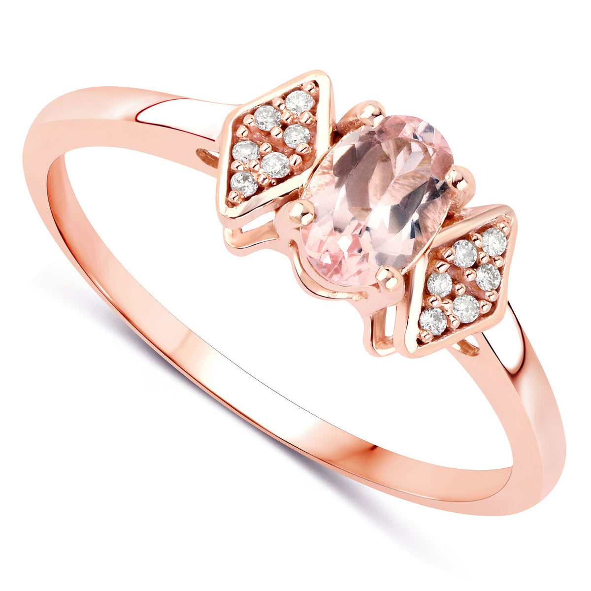 Anillo de oro rosa de 14 quilates con morganita genuina de 0,46 quilates y diamantes blancos