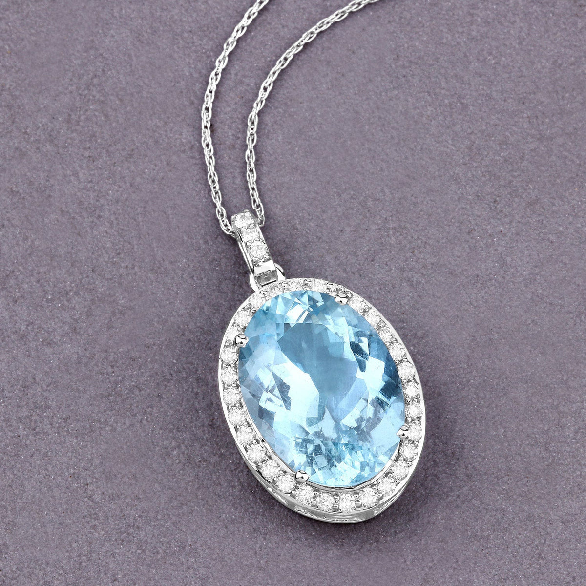 Colgante de oro blanco de 14 quilates con aguamarina auténtica de 9,59 quilates y diamantes blancos