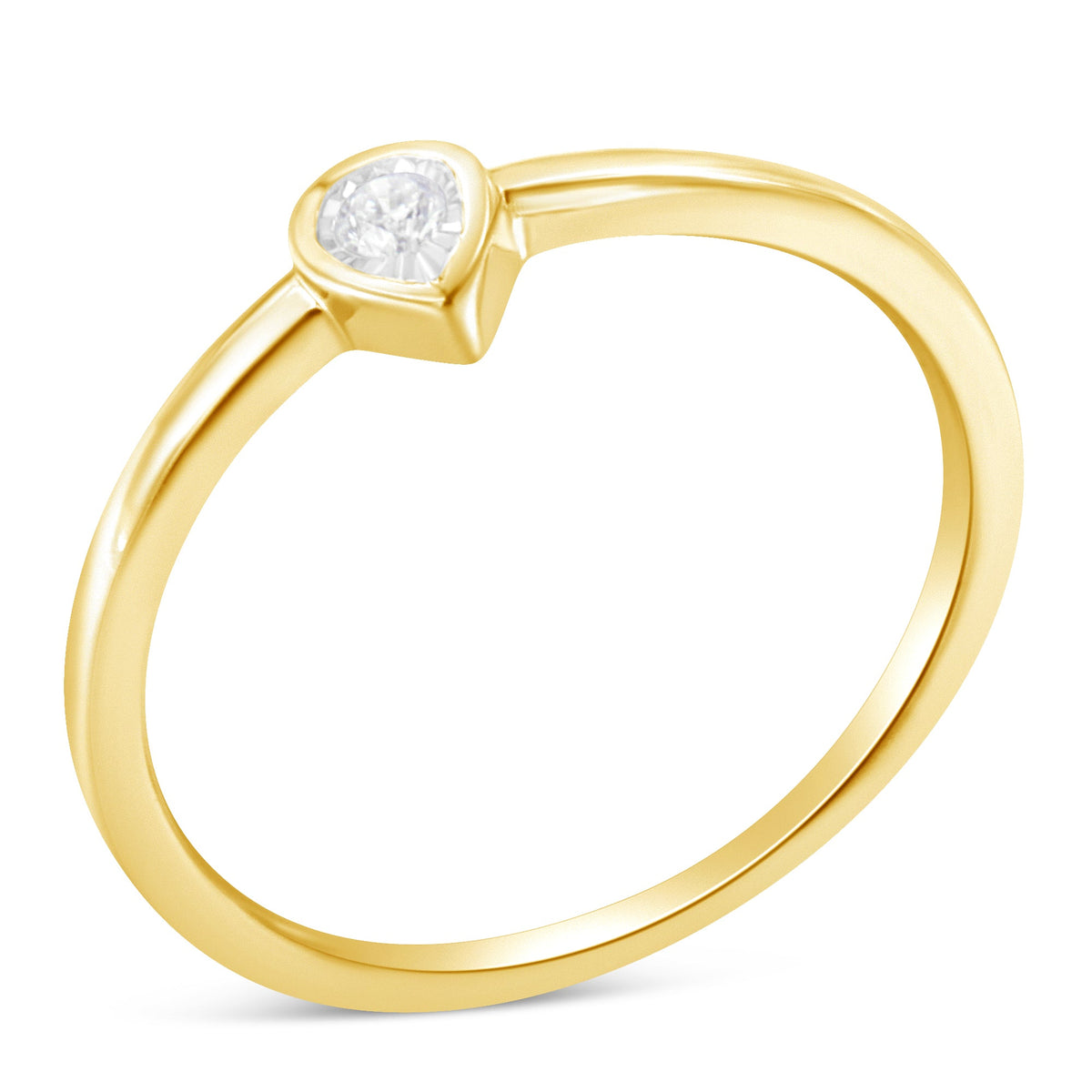 Anillo de moda pequeño con forma de pera y lágrima de oro amarillo de 14 quilates sobre plata de ley .925 con diamante de 1/20 quilate engastado "milagro" (color J-K, claridad I1-I2) - Talla 6