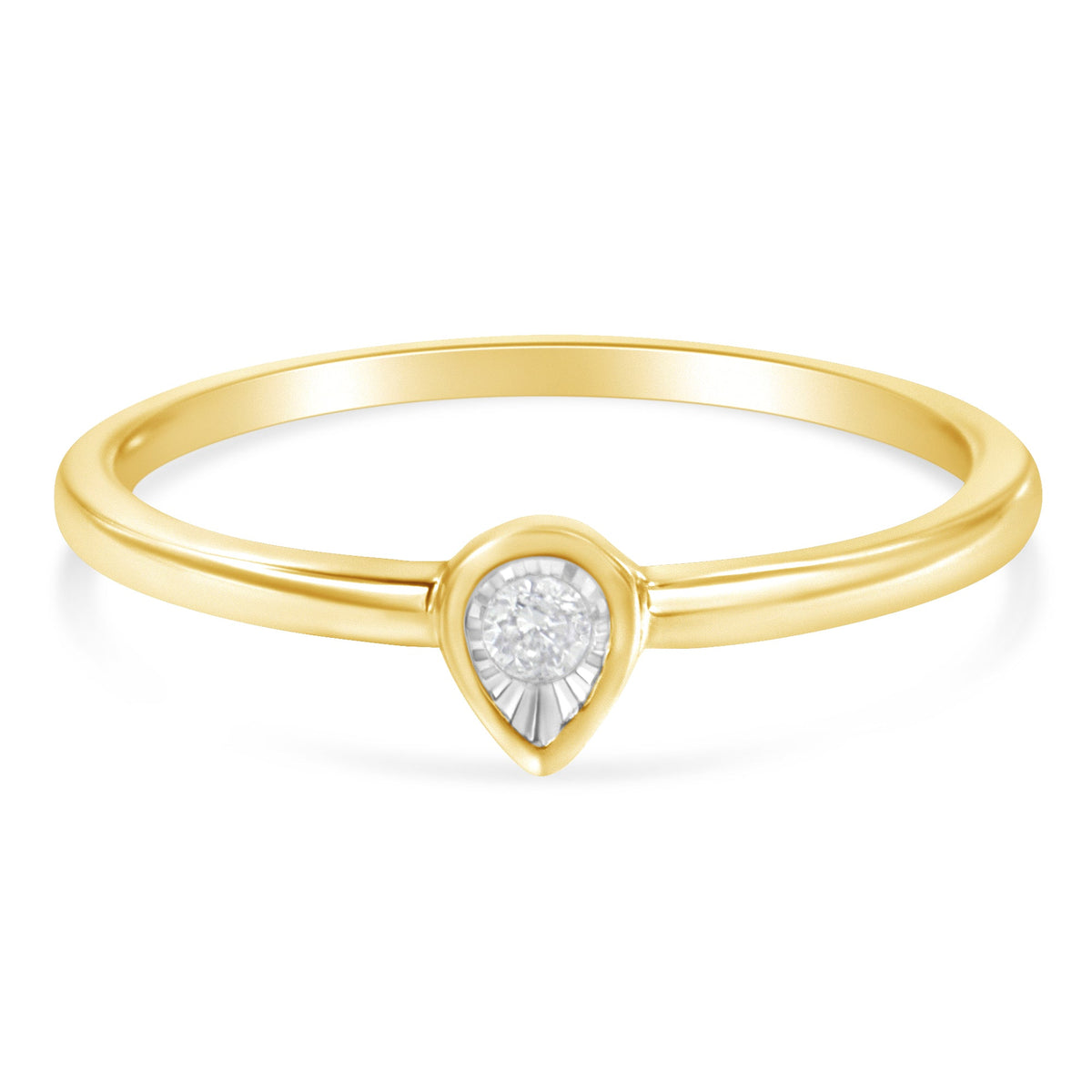 Anillo de moda pequeño con forma de pera y lágrima de oro amarillo de 14 quilates sobre plata de ley .925 con diamante de 1/20 quilate engastado "milagro" (color J-K, claridad I1-I2) - Talla 6