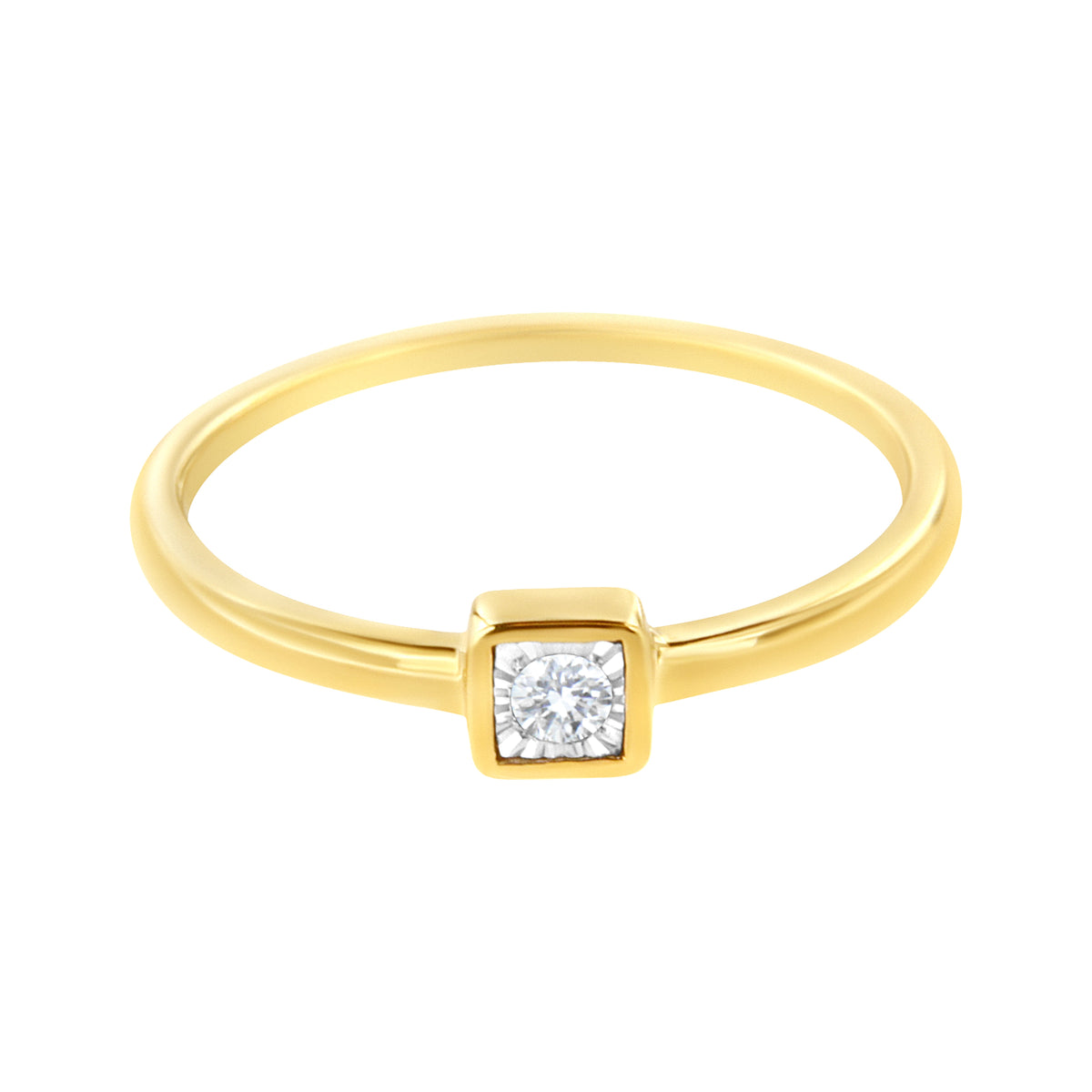 Anillo de promesa de plata de ley .925 chapado en oro amarillo de 14K con diamantes de 1/20 quilates en engaste milagro (color J-K, claridad I1-I2) - Talla 6