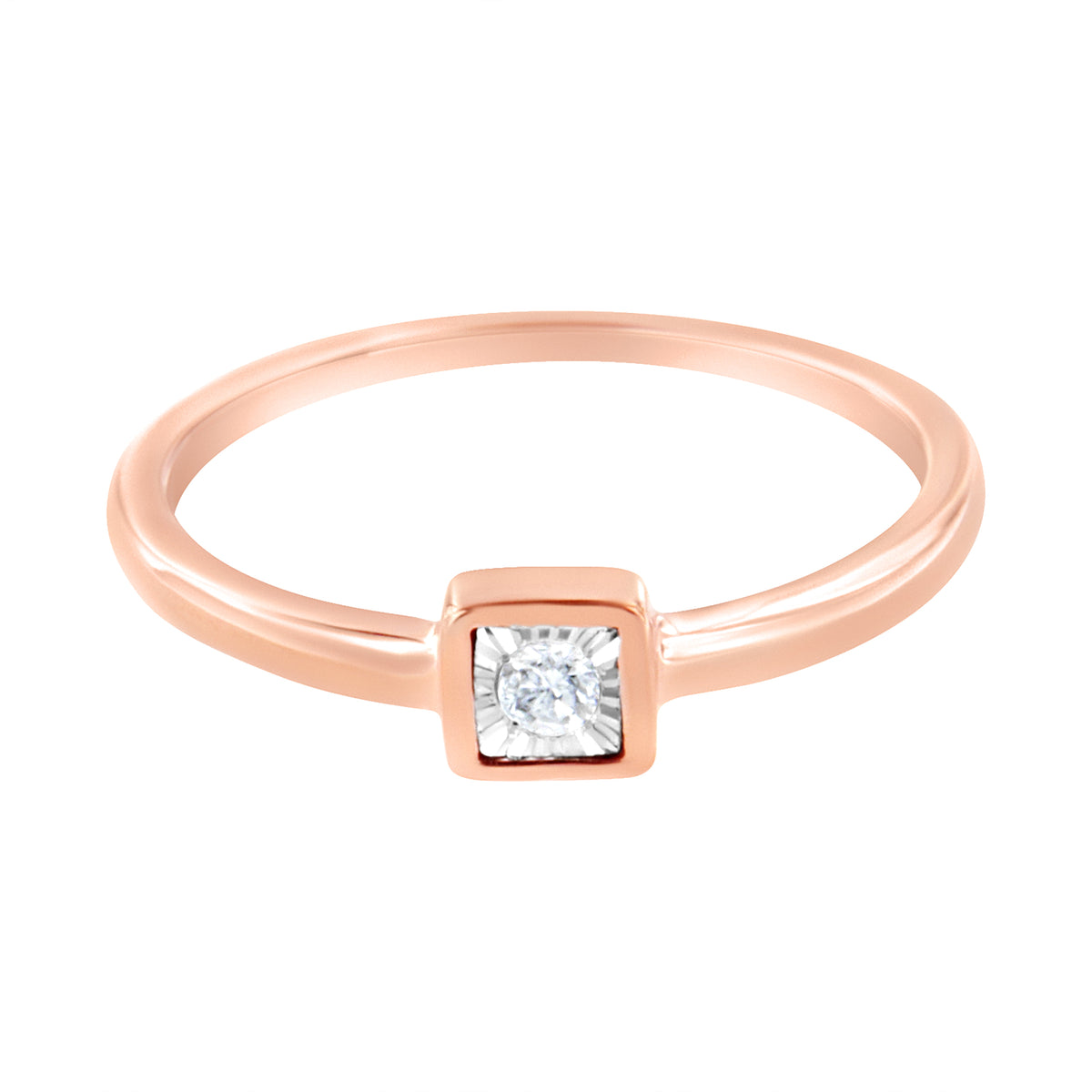 Anillo de Promesa de Plata Esterlina .925 Chapado en Oro Rosado de 14K con Diamantes de 1/20 cttw en Montura Milagrosa (Color J-K, Claridad I1-I2) - Talla 6