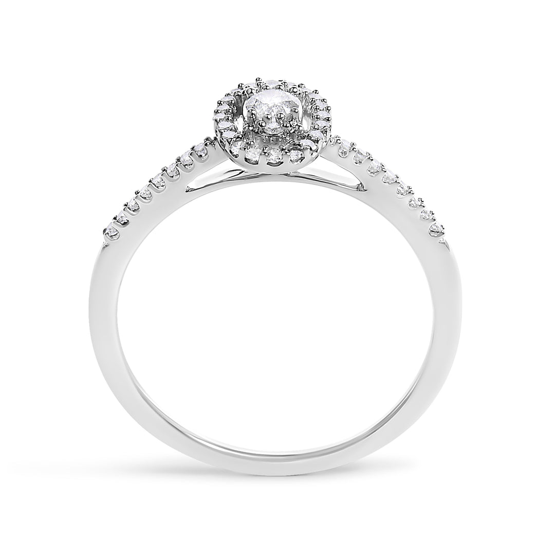 14K White Gold 1/5 Cttw Diamond Oval Shape With Halo Engagement Ring (H-I Color, I1-I2 Clarity) - Size 7