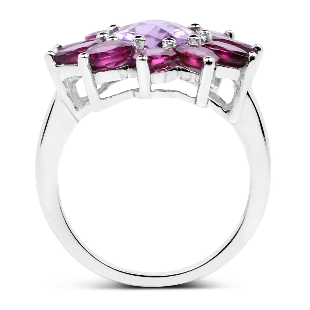Anillo de plata esterlina .925 con amatista genuina de 5.65 quilates y rodolita