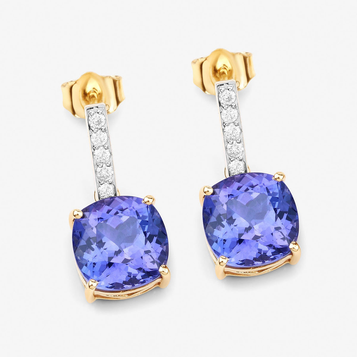 Pendientes de 14 quilates de oro amarillo con tanzanita genuina de 5.64 quilates y diamantes blancos