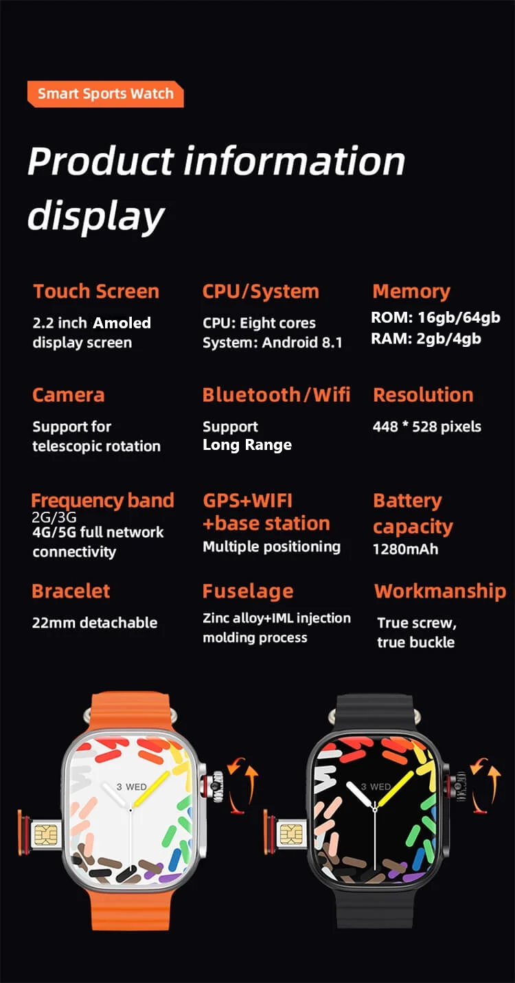Android Watch Ultra 2 — умные часы на базе ОС Android со встроенной камерой, 5G, GPS, Wi-Fi, Bluetooth 
