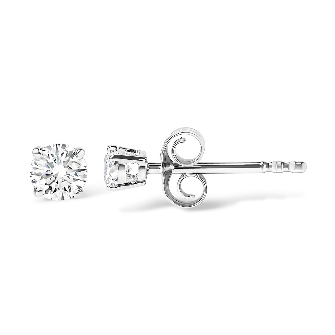 Pendientes de oro blanco de 14 quilates con diamantes naturales de corte brillante redondo de 1,0 quilates engastados en 4 puntas, cierre a presión, certificados IGI (color G-H, claridad I1-I2)