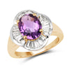 14K Yellow Gold Plated 3.35 Carat Genuine Amethyst & White Topaz .925 Sterling Silver Ring