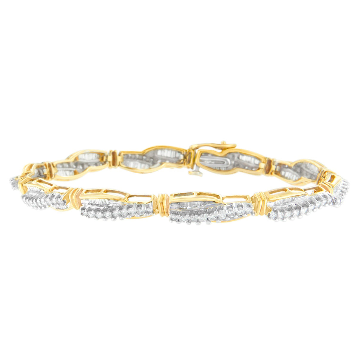 Pulsera de oro amarillo de 14 quilates con diamantes de talla redonda y baguette "Winding Love" (3,00 quilates en total, color H-I, claridad SI1-SI2)