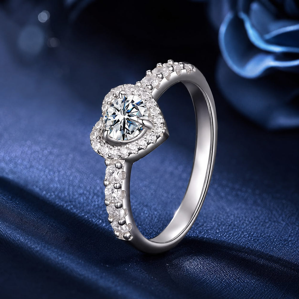 925 Sterling Silver Moissanite 0.5ct Heart Ring for Women Size 6