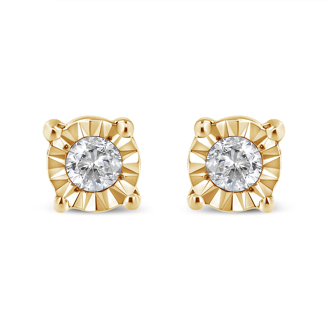 10K Yellow Gold Plated .925 Sterling Silver 1/10 Cttw Round Brilliant-Cut Diamond Miracle-Set Stud Earrings (J-K Color, I3 Clarity)