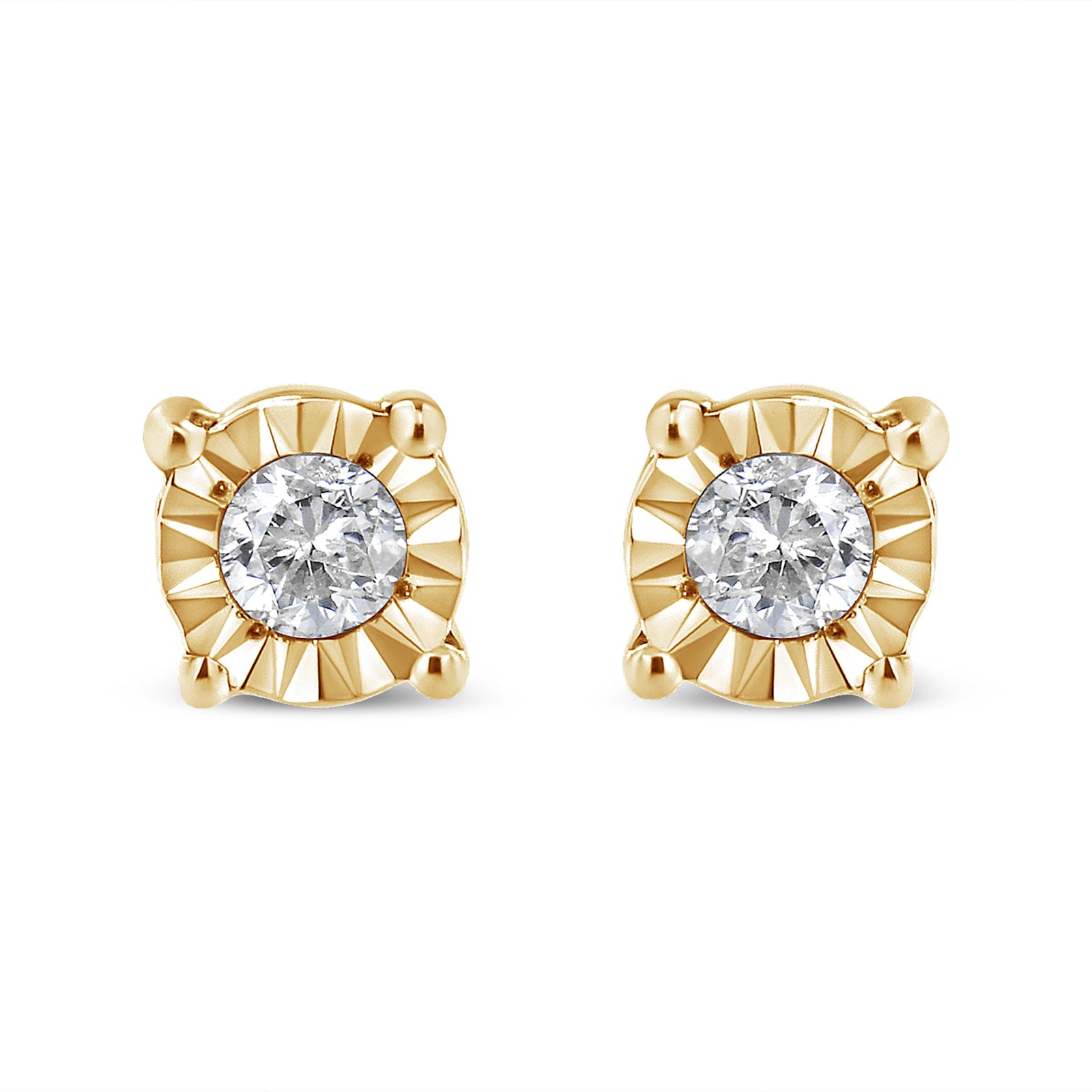 10K Yellow Gold Plated .925 Sterling Silver 1/10 Cttw Round Brilliant-Cut Diamond Miracle-Set Stud Earrings (J-K Color, I3 Clarity)