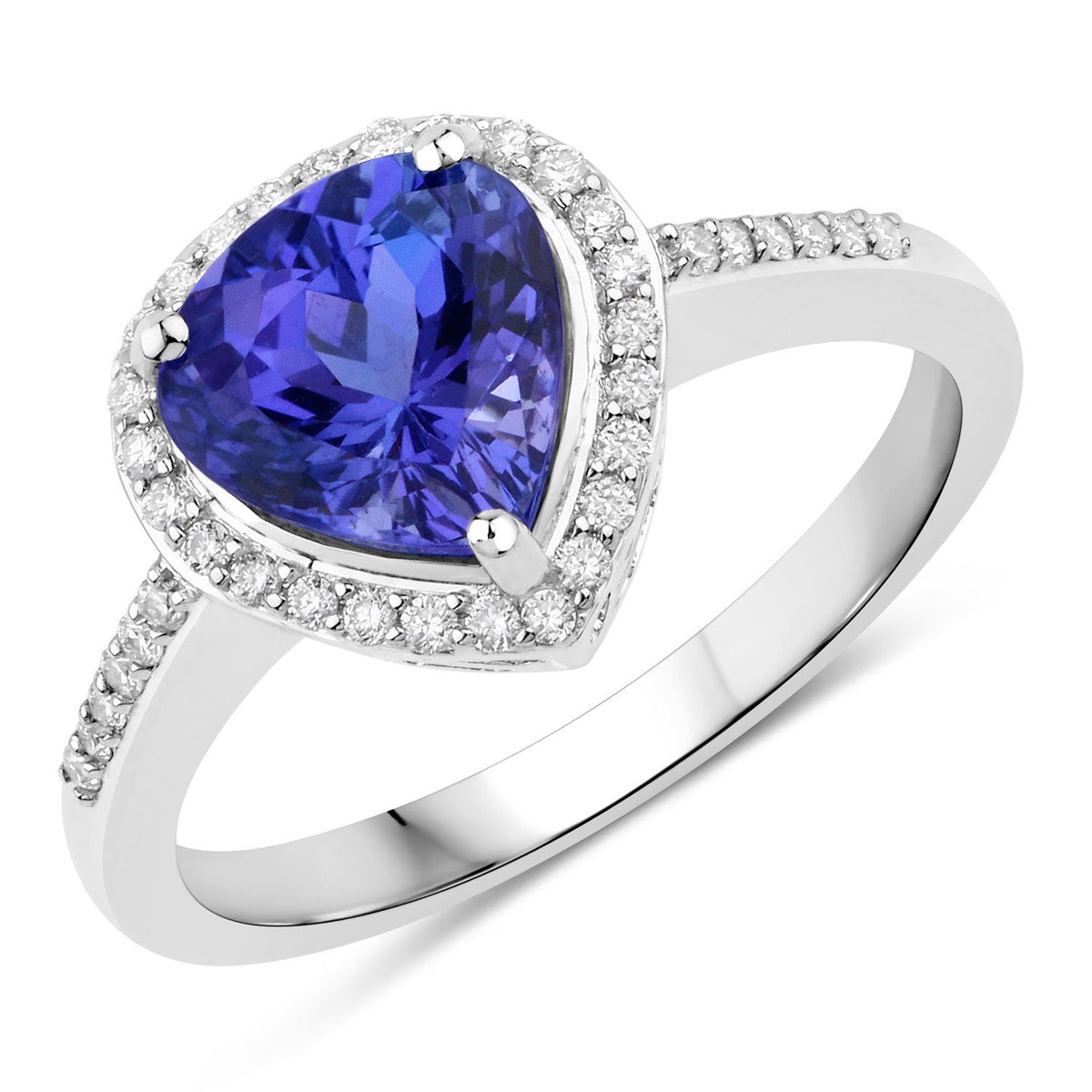 Anillo de oro blanco de 14K con tanzanita genuina de 2.33 quilates y diamantes blancos