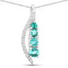 0.34 Carat Genuine Zambian Emerald and White Diamond 14K White Gold Pendant