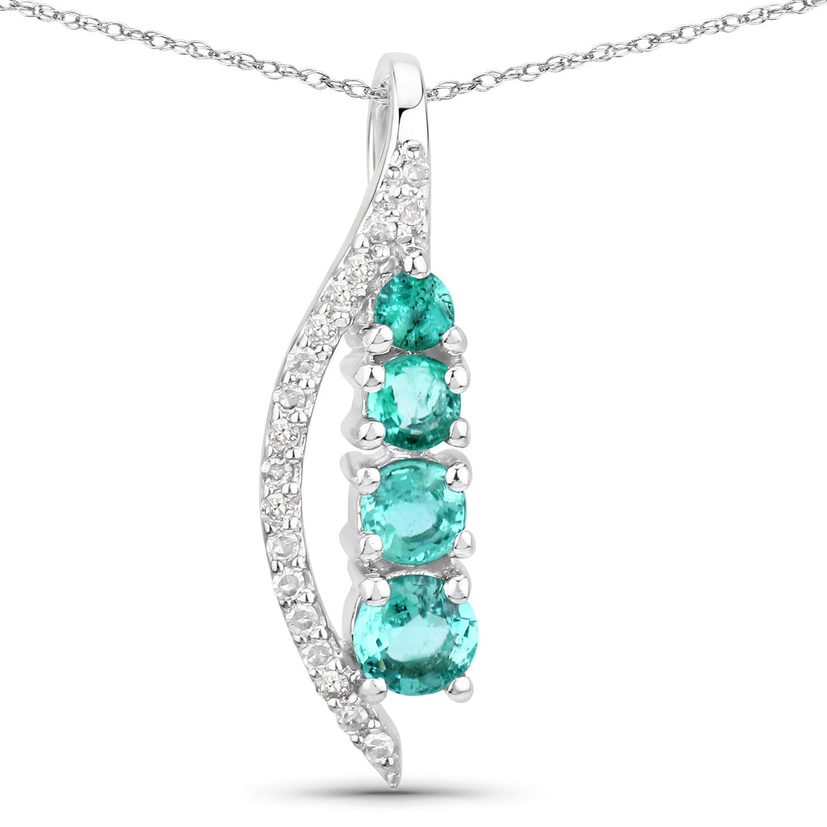 Colgante de oro blanco de 14 quilates con esmeralda zambiana auténtica de 0,34 quilates y diamantes blancos