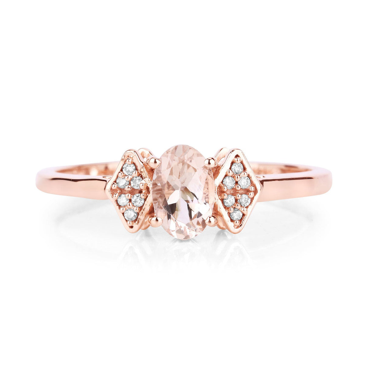 Anillo de oro rosa de 14 quilates con morganita genuina de 0,46 quilates y diamantes blancos