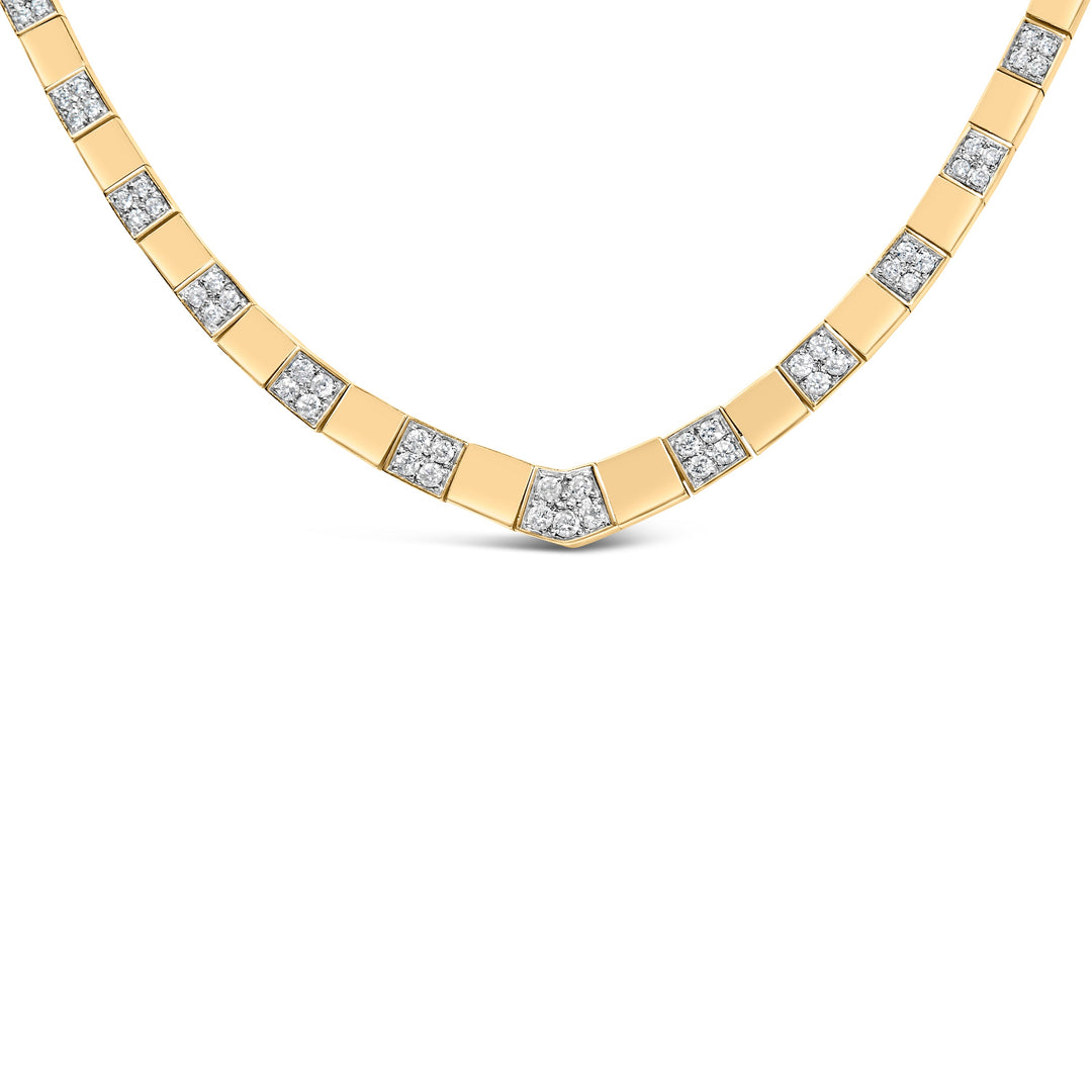Collar de cadena de oro amarillo de 14 quilates con diamantes de 4/5 quilates de peso total, engaste de racimo y barra, eslabones de 3.5 mm (color G-H, claridad VS1-VS2) - 16 pulgadas