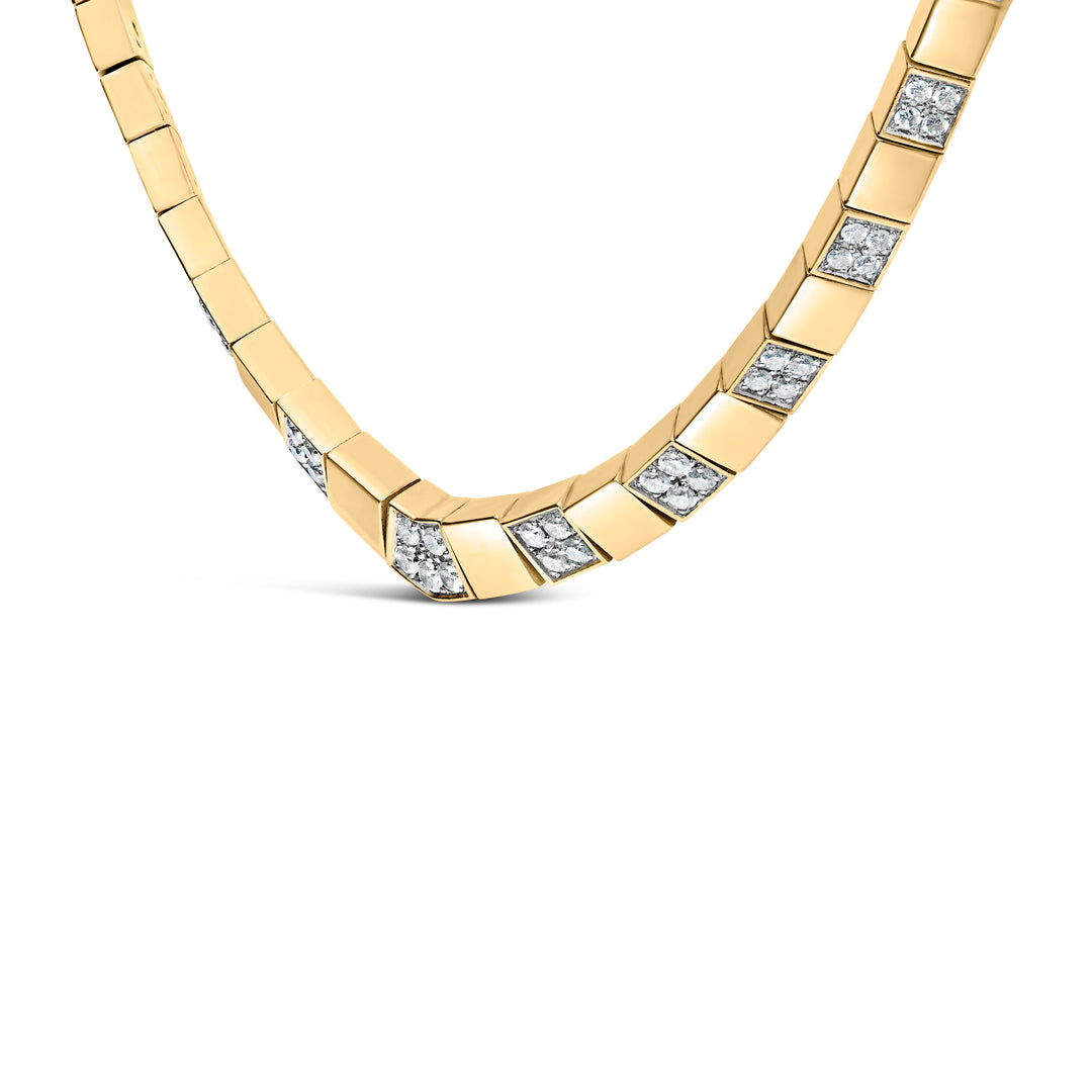 Collar de cadena de oro amarillo de 14 quilates con diamantes de 4/5 quilates de peso total, engaste de racimo y barra, eslabones de 3.5 mm (color G-H, claridad VS1-VS2) - 16 pulgadas