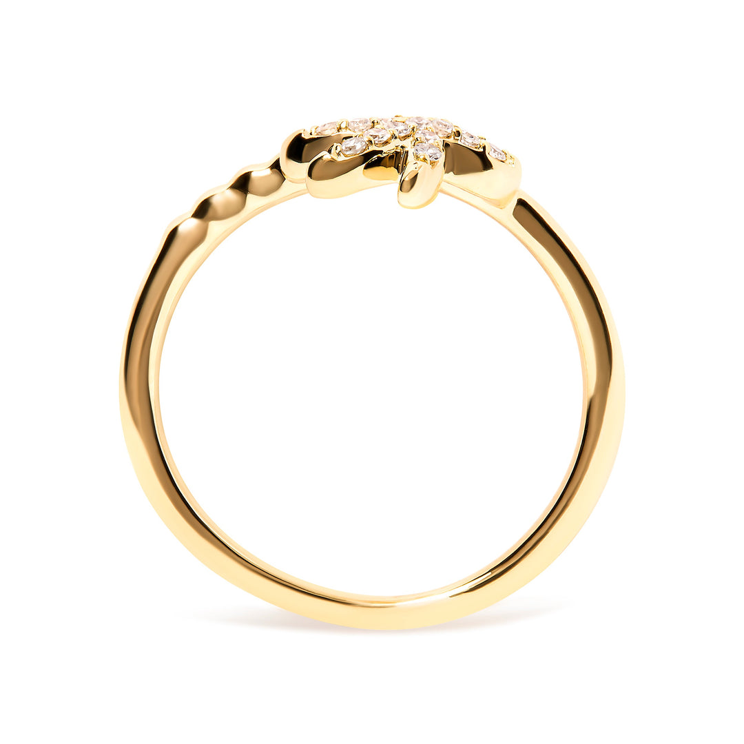 10K Yellow Gold 1/10 Cttw Diamond  Palm Tree Statement Ring (H-I Color, I1-I2 Clarity) - Ring Size 7