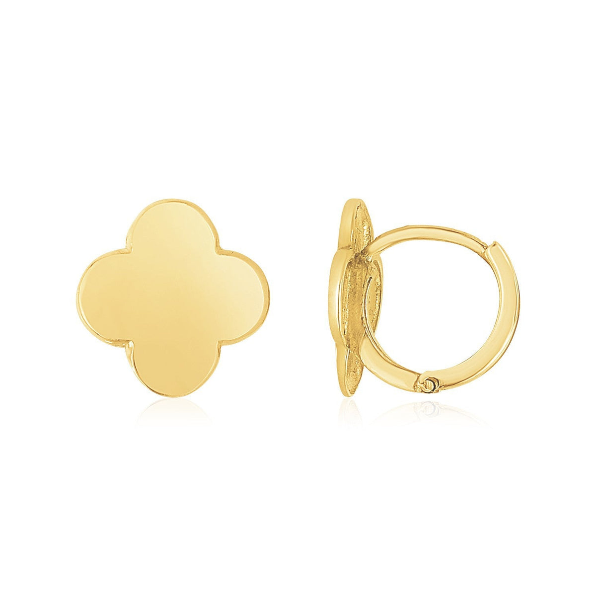 Pendientes de trébol pulido de oro amarillo de 14 quilates