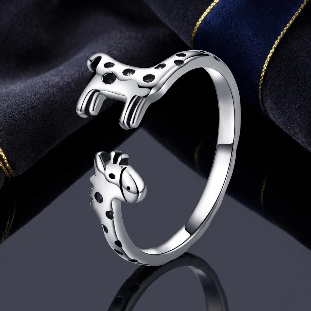 Anillo de jirafa oxidado de plata de ley 925 para mujer