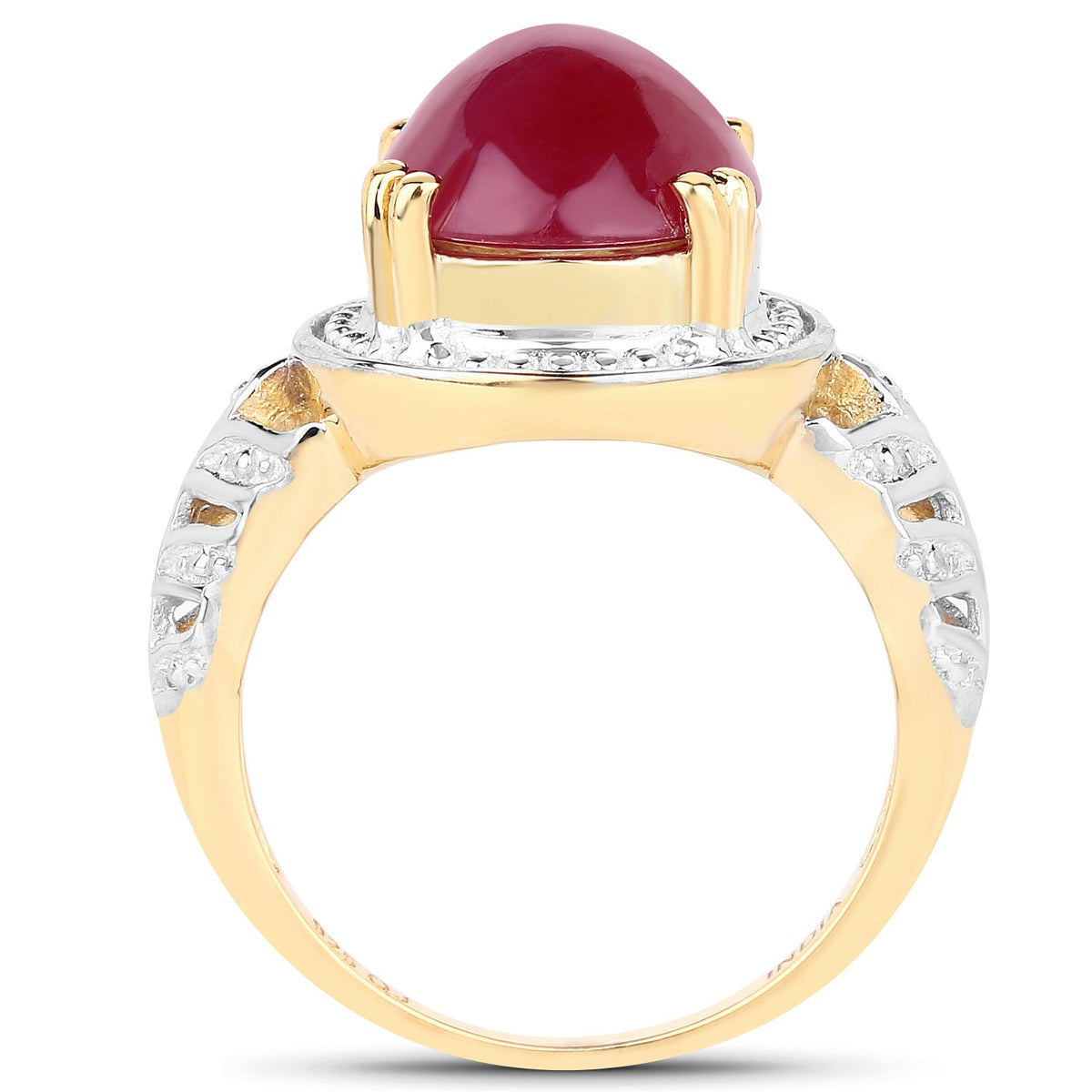 Anillo de plata de ley .925 con rubí genuino relleno de vidrio de 4,46 quilates chapado en oro amarillo de 14K