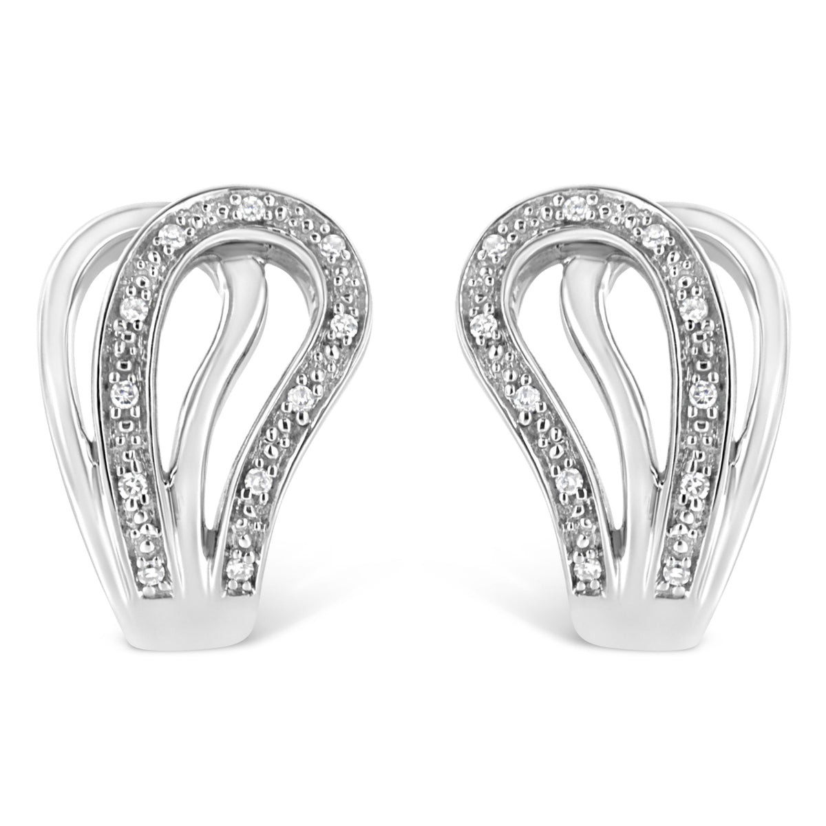 Pendientes de aro de herradura de plata de ley .925 con detalles de diamantes pavé (Color I-J, Claridad I1-I2)