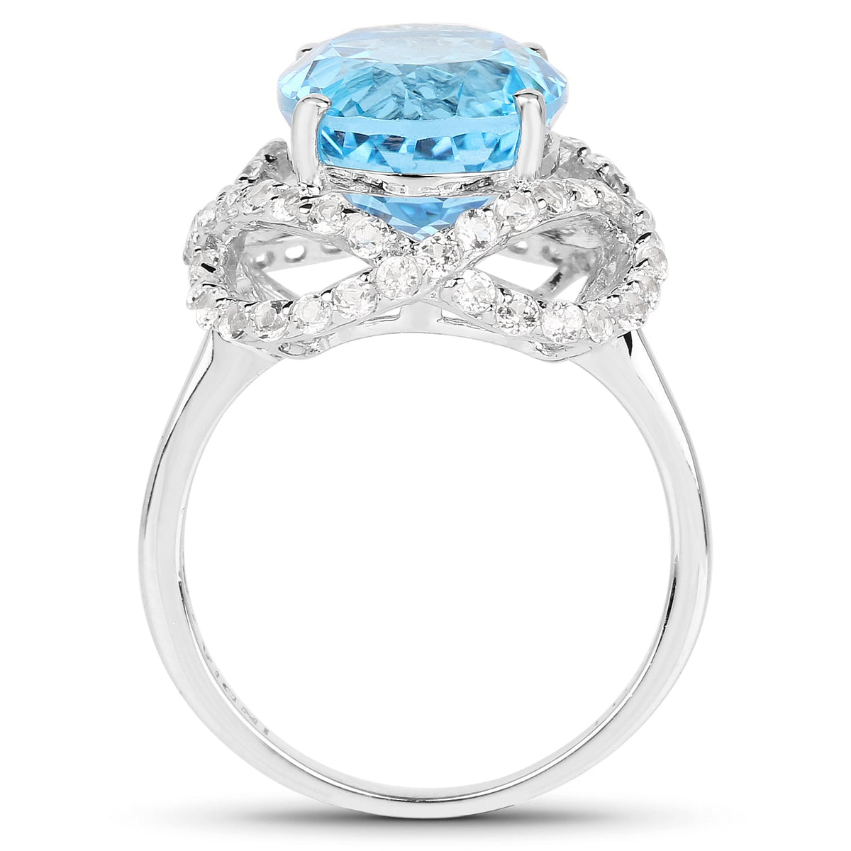 Anillo de plata de ley .925 con topacio azul suizo y topacio blanco genuino de 7.32 quilates