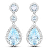 9.46 Carat Genuine Blue Topaz and White Topaz .925 Sterling Silver Earrings