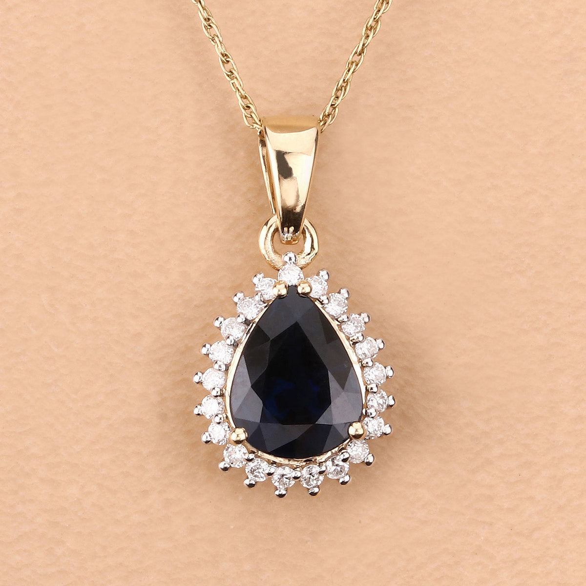 Colgante de oro amarillo de 14 quilates con zafiro azul genuino de 2,09 quilates y diamantes blancos - imagen 2 de 14