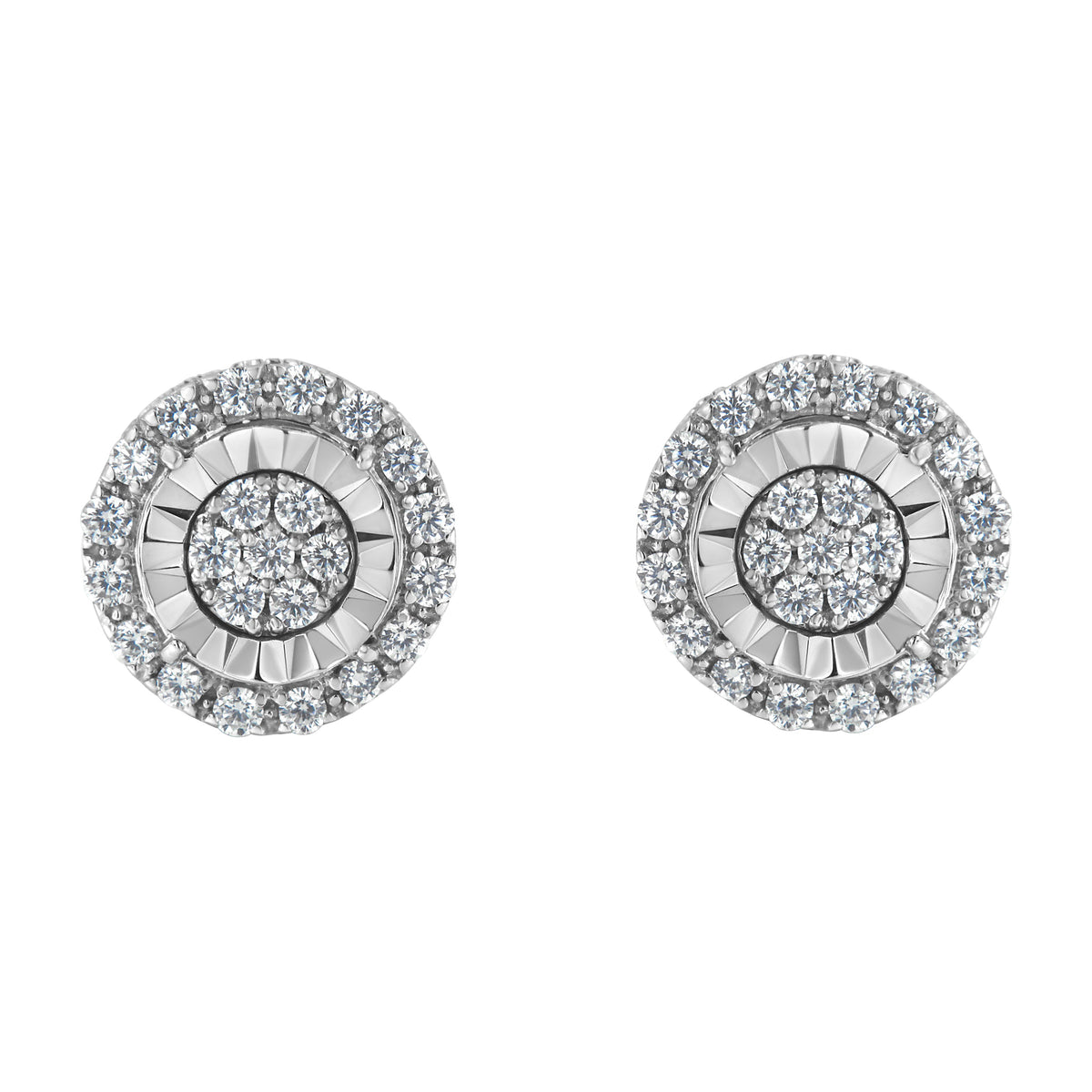 Pendientes de plata de ley con racimo de diamantes (1 quilate peso total, color I-J, claridad I2-I3)