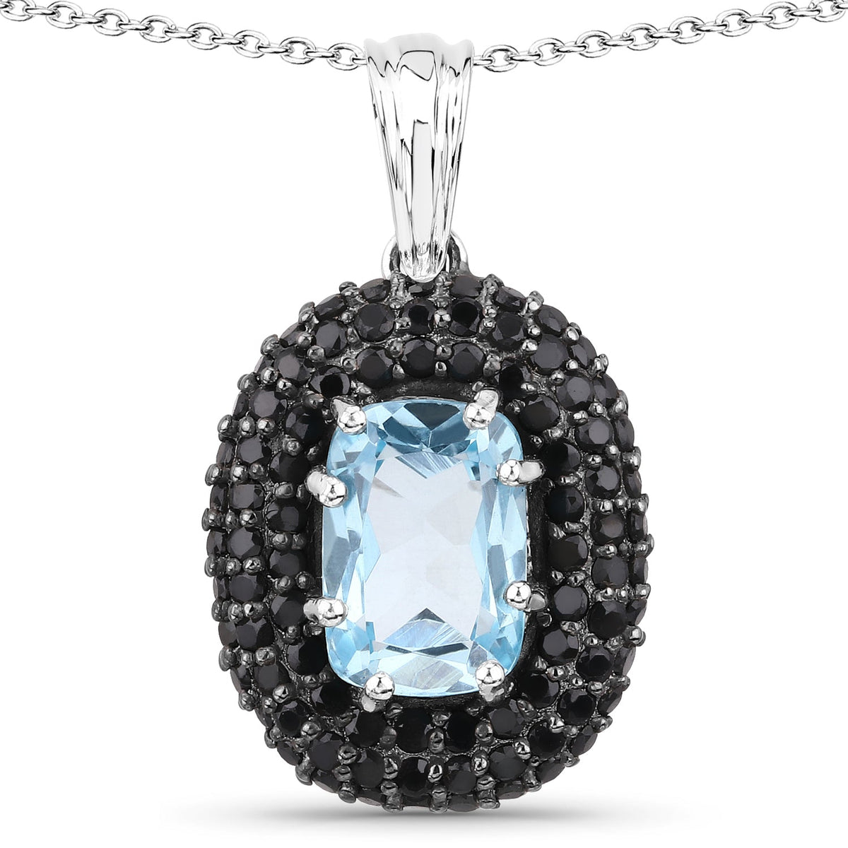 Colgante de plata de ley .925 con topacio azul auténtico de 6,70 quilates y espinela negra
