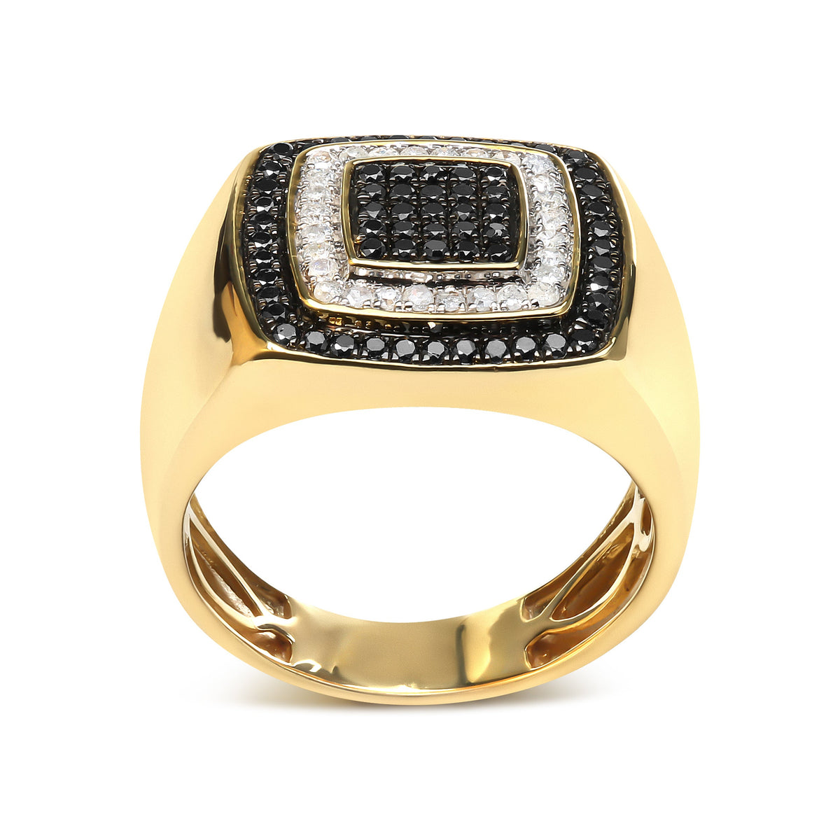 Anillo de oro amarillo de 10K para hombre con diamantes blancos y negros tratados de 0,75 quilates (color I-J, claridad I2-I3) - Talla 10