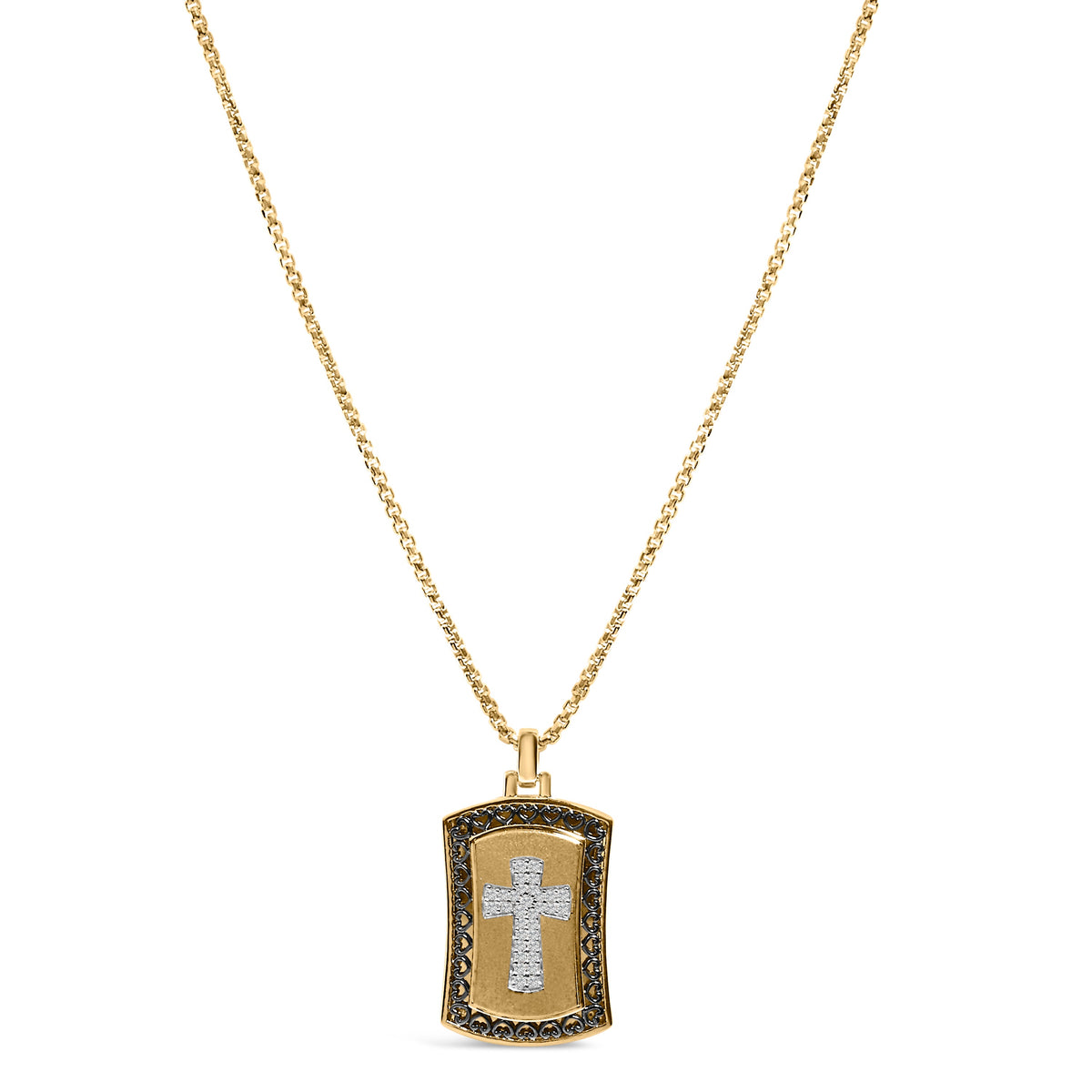 Collar con colgante de placa militar en cruz de oro amarillo de 14 quilates sobre plata de ley con 1/4 Cttw de diamantes
