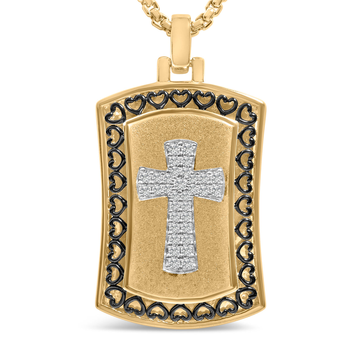 Collar con colgante de placa militar en cruz de oro amarillo de 14 quilates sobre plata de ley con 1/4 Cttw de diamantes