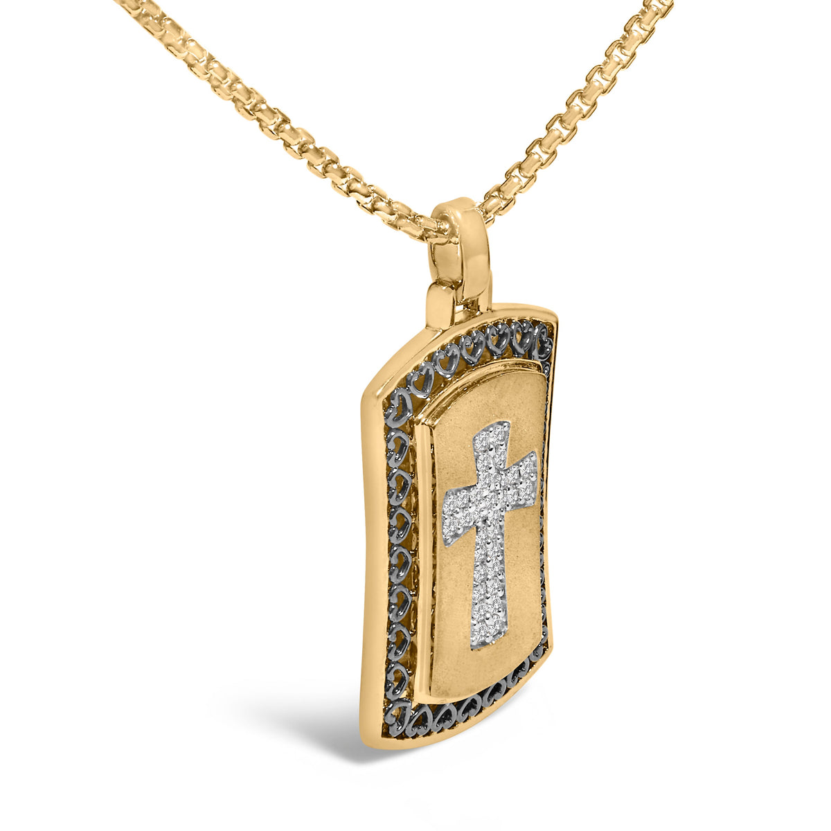 Collar con colgante de placa militar en cruz de oro amarillo de 14 quilates sobre plata de ley con 1/4 Cttw de diamantes