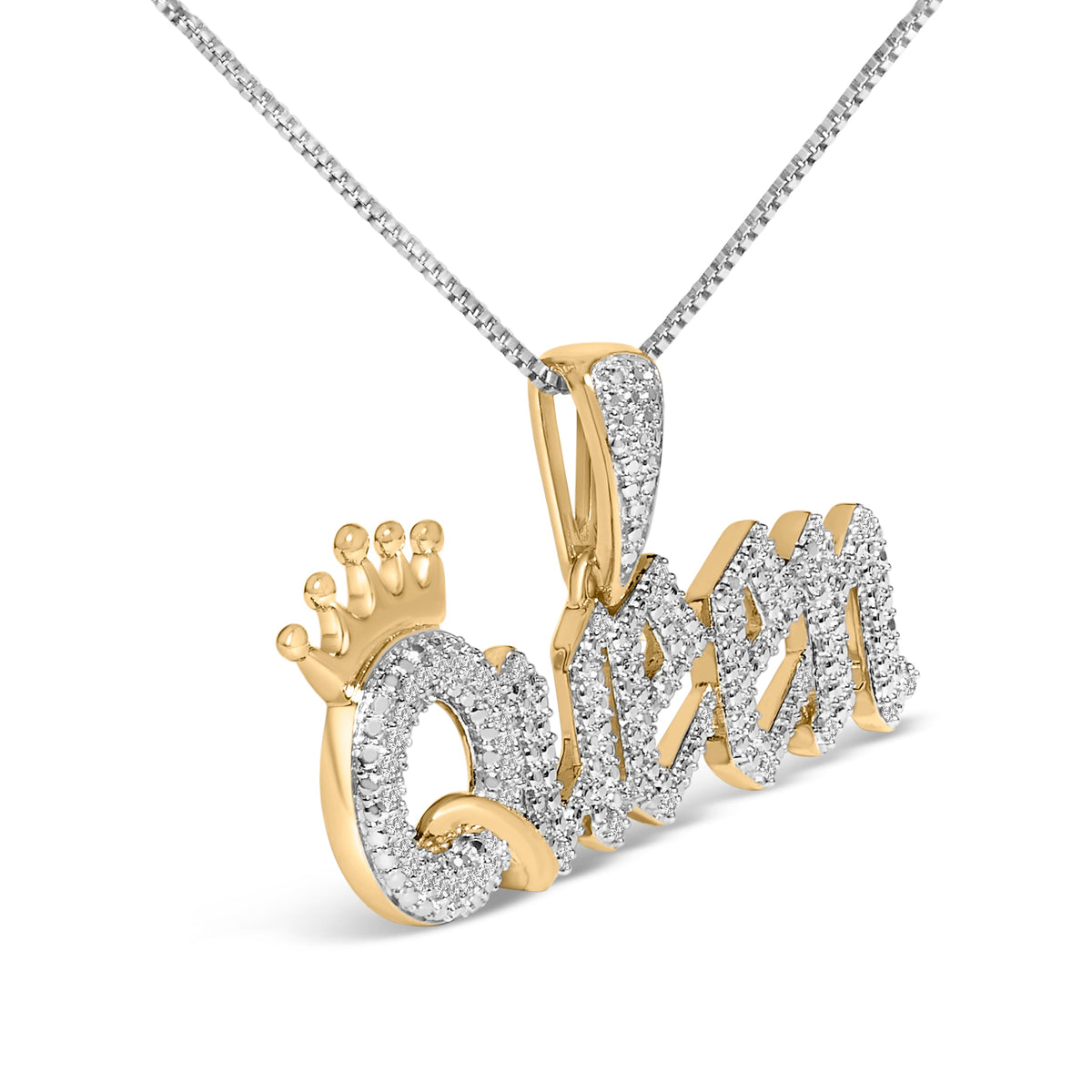 Collar con colgante de placa de identificación "Queen" de plata de ley chapada en oro amarillo de 14 quilates con diamantes de 1/10 Cttw