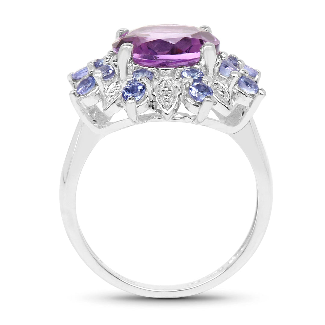 4.06 Carat Genuine Amethyst & Tanzanite .925 Sterling Silver Ring