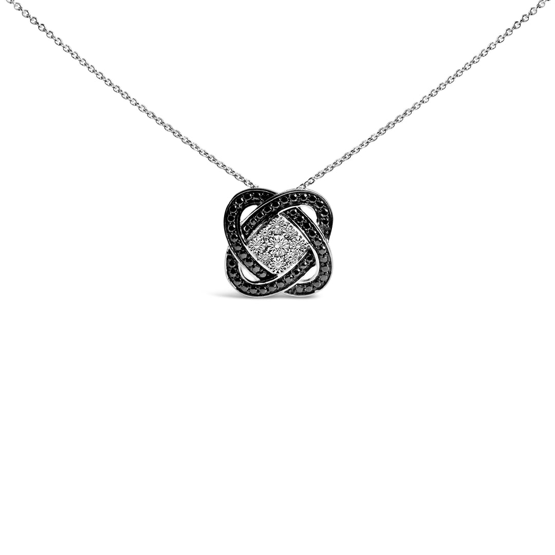Collar con colgante de nudo geométrico con acento de diamante de plata de ley rodiada en negro