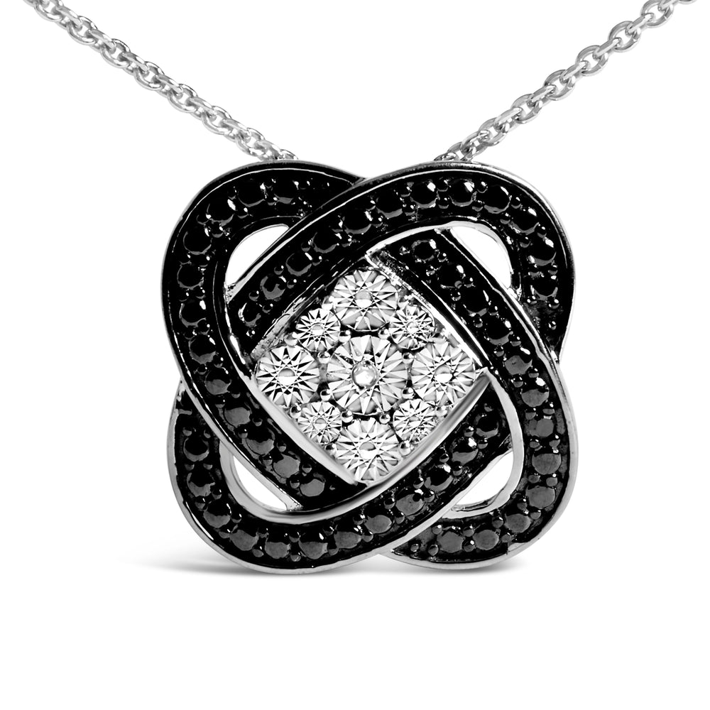 Collar con colgante de nudo geométrico con acento de diamante de plata de ley rodiada en negro