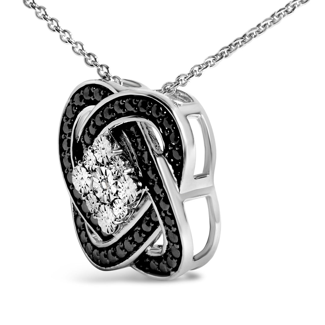 Collar con colgante de nudo geométrico con acento de diamante de plata de ley rodiada en negro