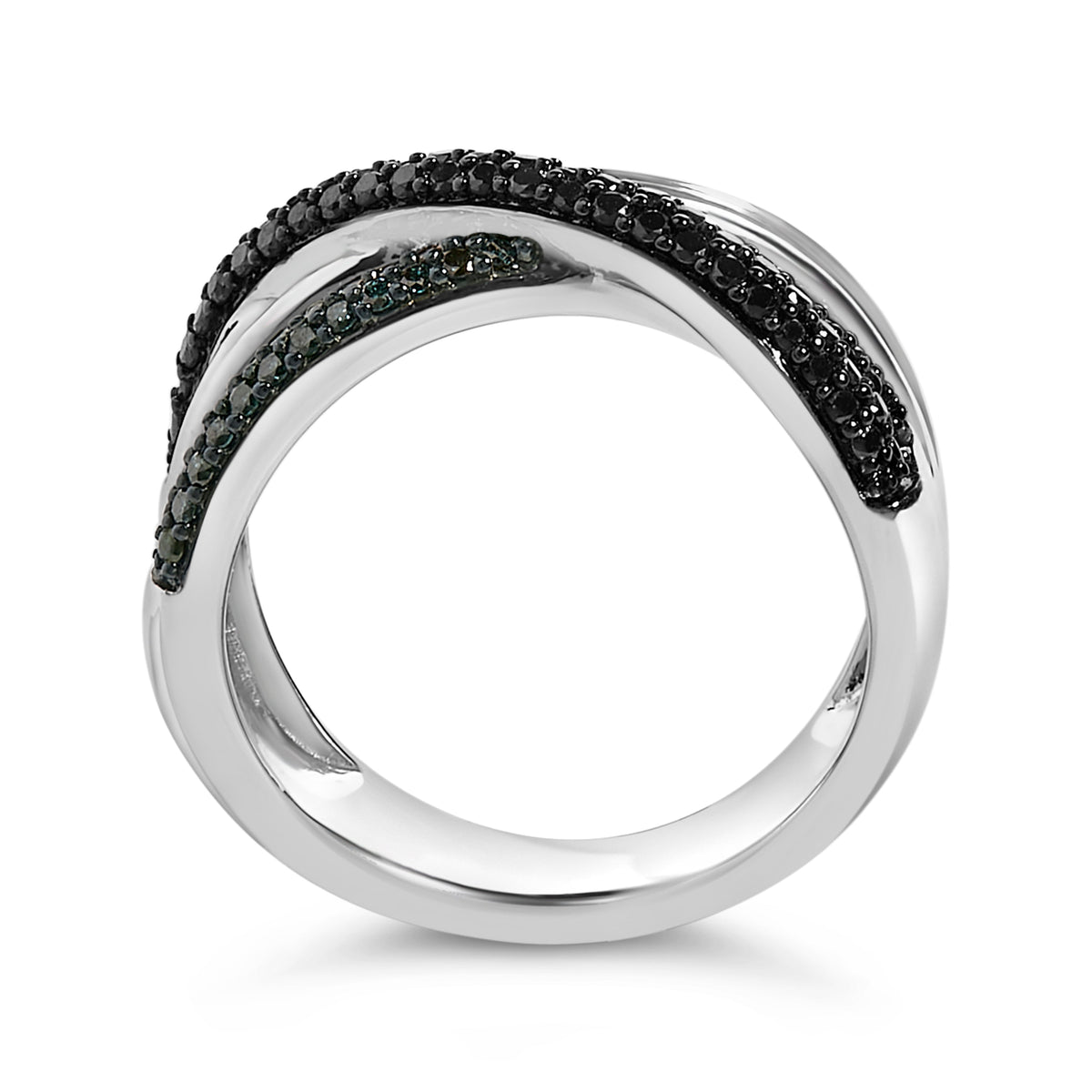 Anillo cruzado de plata de ley de 1/2 quilate de diamante negro y azul