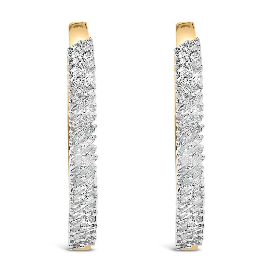 14K Yellow Gold Plated .925 Sterling Silver 1.0 Cttw Baguette Diamond Hoop Earrings