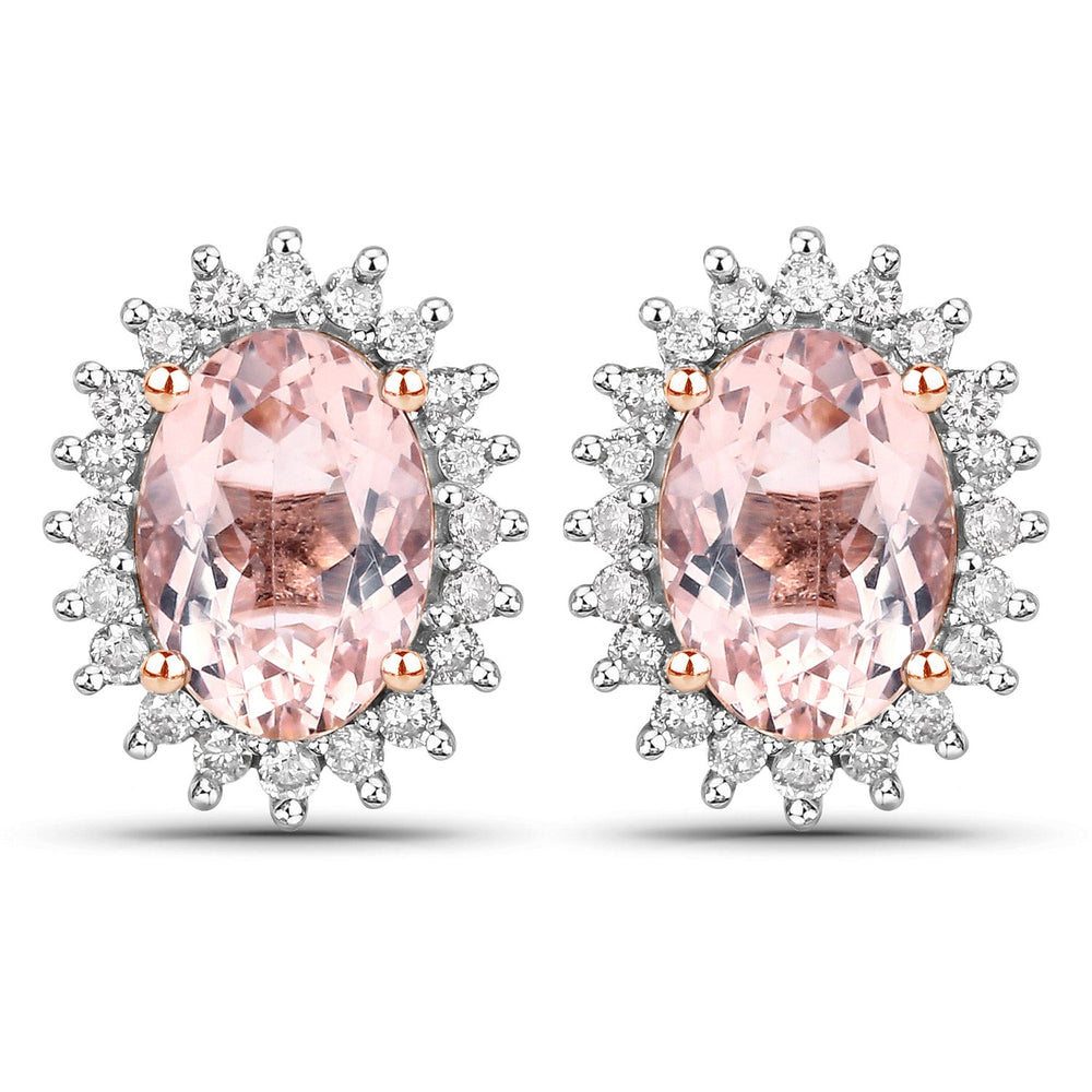 1.61 Carat Genuine Morganite and White Diamond 14K Rose Gold Earrings